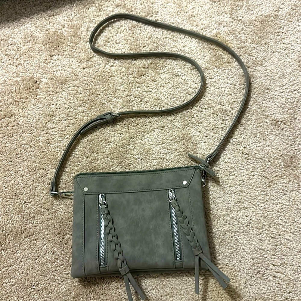 Faux leather, braided crossbody bag.